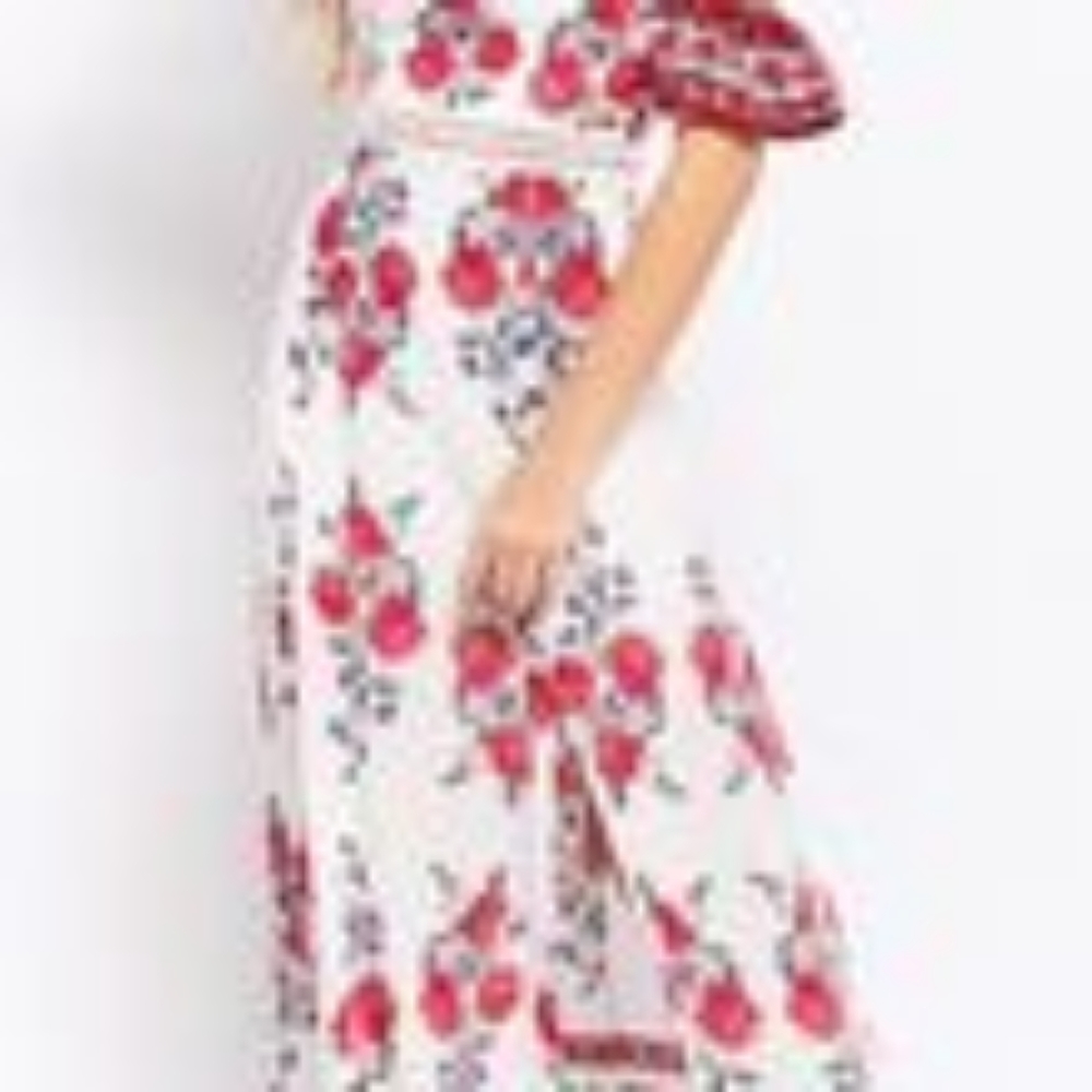 Red and White Off Shoulder floral Dress